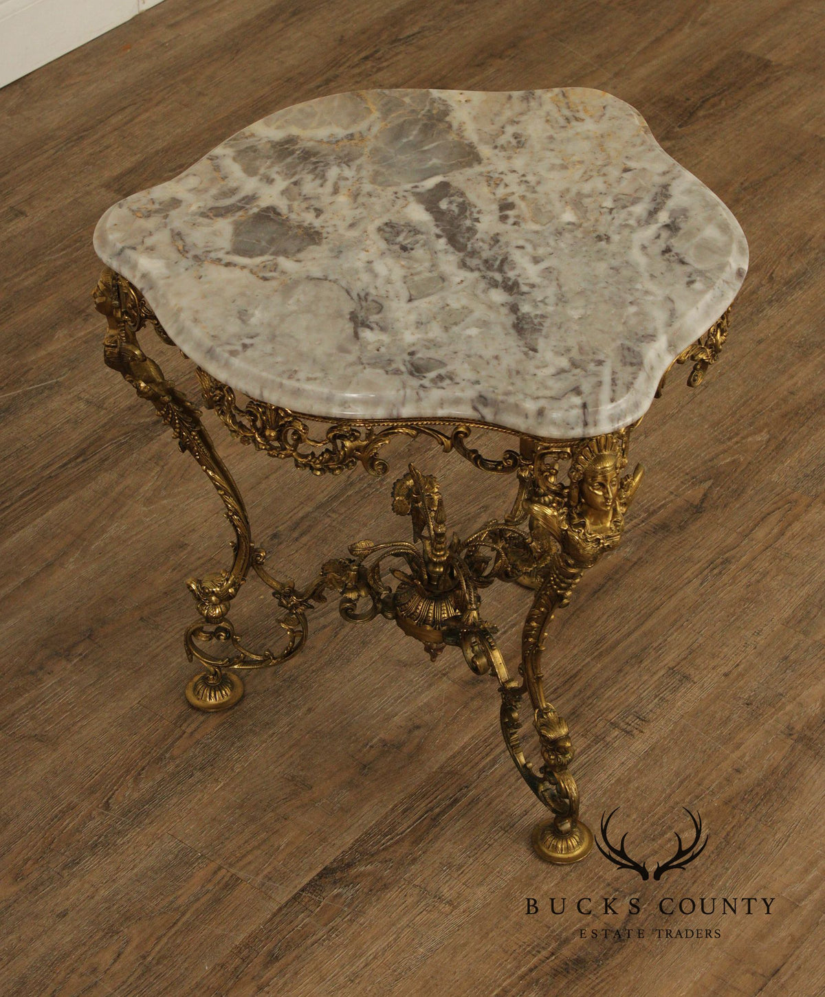 Italian Rococo Gilt Metal Marble Top Accent Table