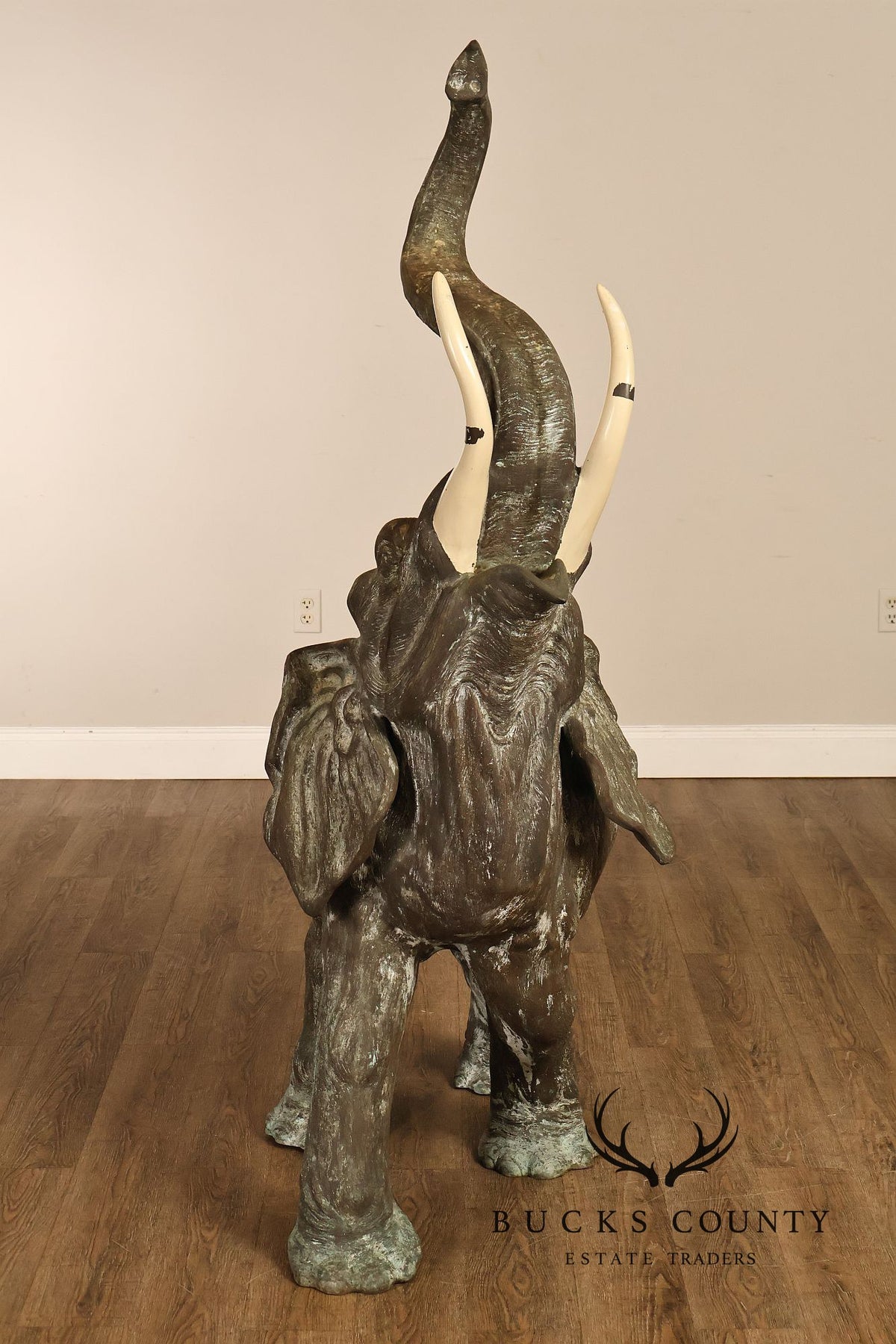 Monumental Cast Bronze Raised Trunk Elephant Garden Statue