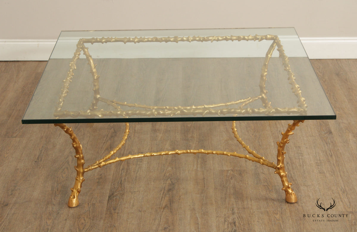 Italian Hollywood Regency Gilt Bronze Glass Top Coffee Table