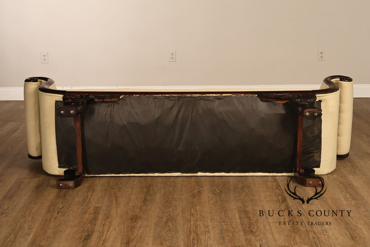 Antique Empire Style Mahogany Classical Scroll Arm Sofa
