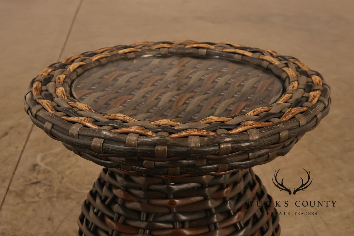 Lane Venture 'South Hampton' Pair of Glass Top Wicker End Tables