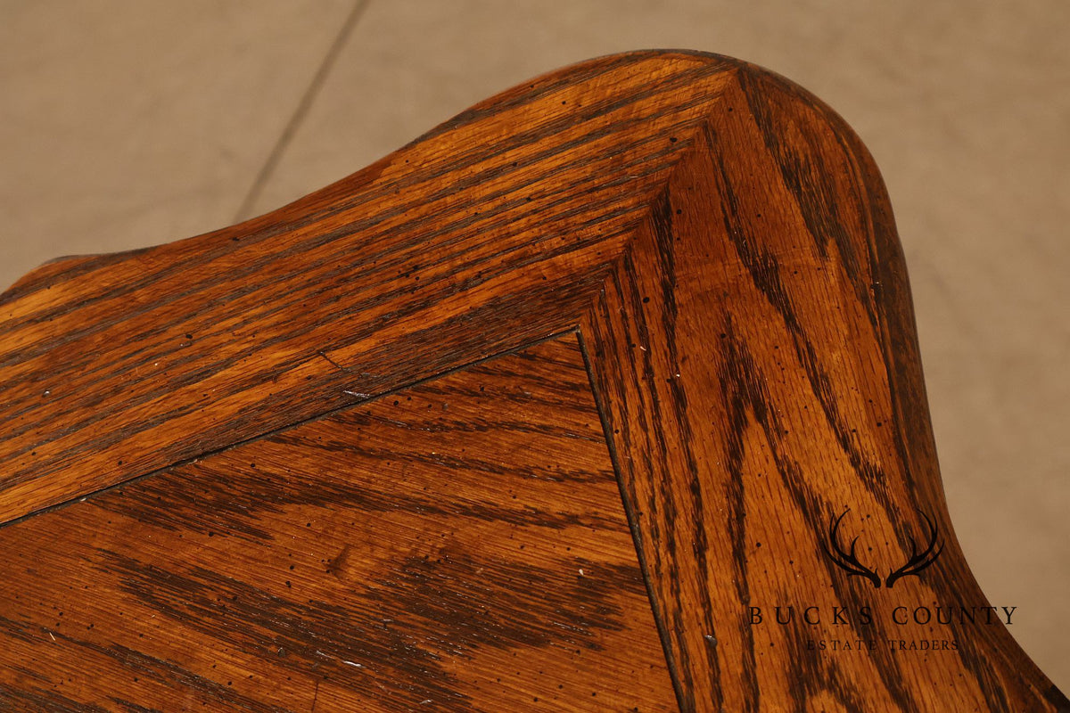 Century French Country Oak Parquet Top Expandable Dining Table With 2 Leaves