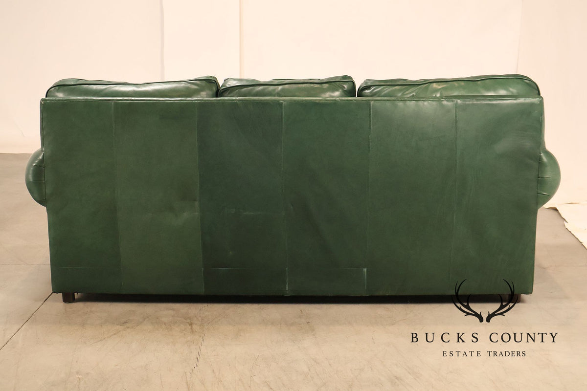 Ethan Allen Green Leather Sofa