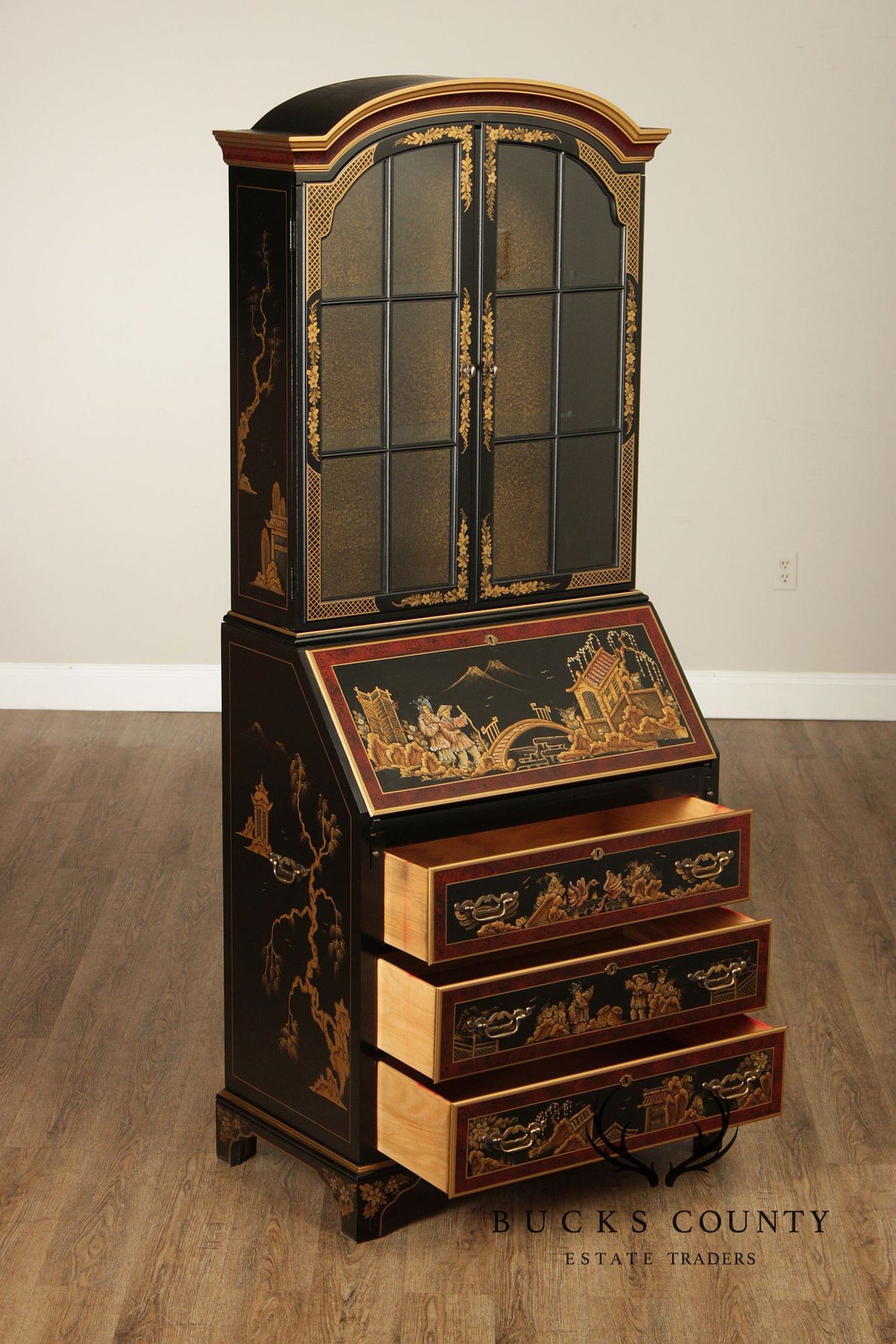 Maddox Colonial Hand Painted Chinoiserie Secretary Desk