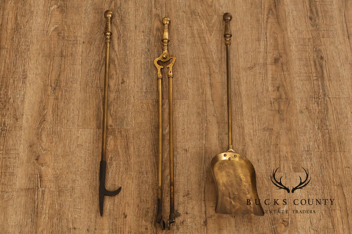Traditional Brass Fireplace Four-Piece Tool Set