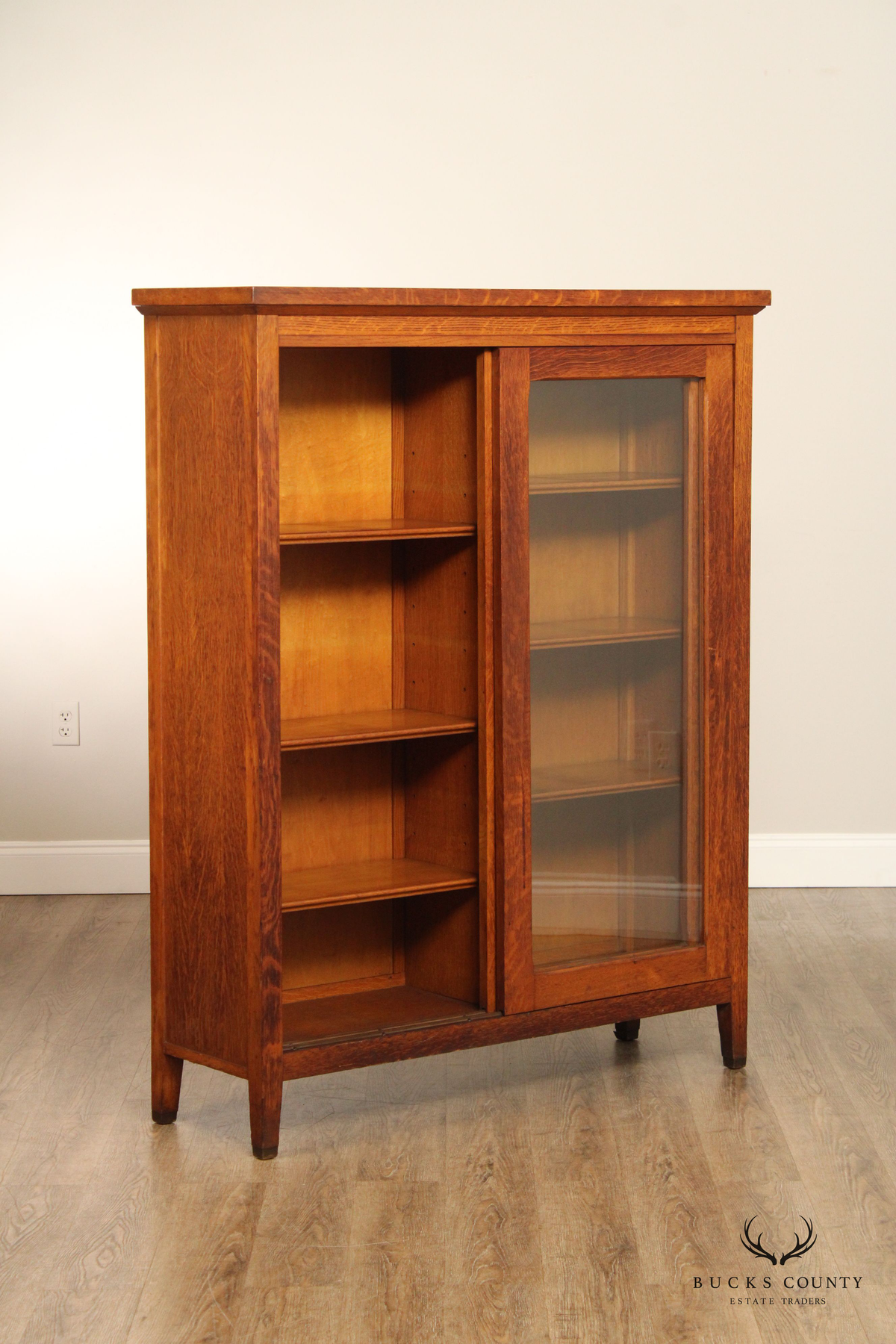 Antique Mission Oak Sliding Glass Door Bookcase