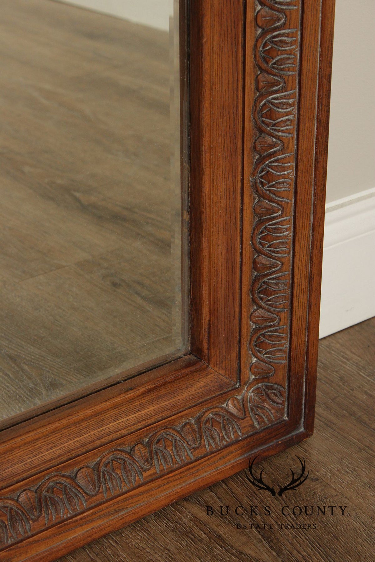 Tuscan Style Carved Oak Frame Arched Wall Mirror