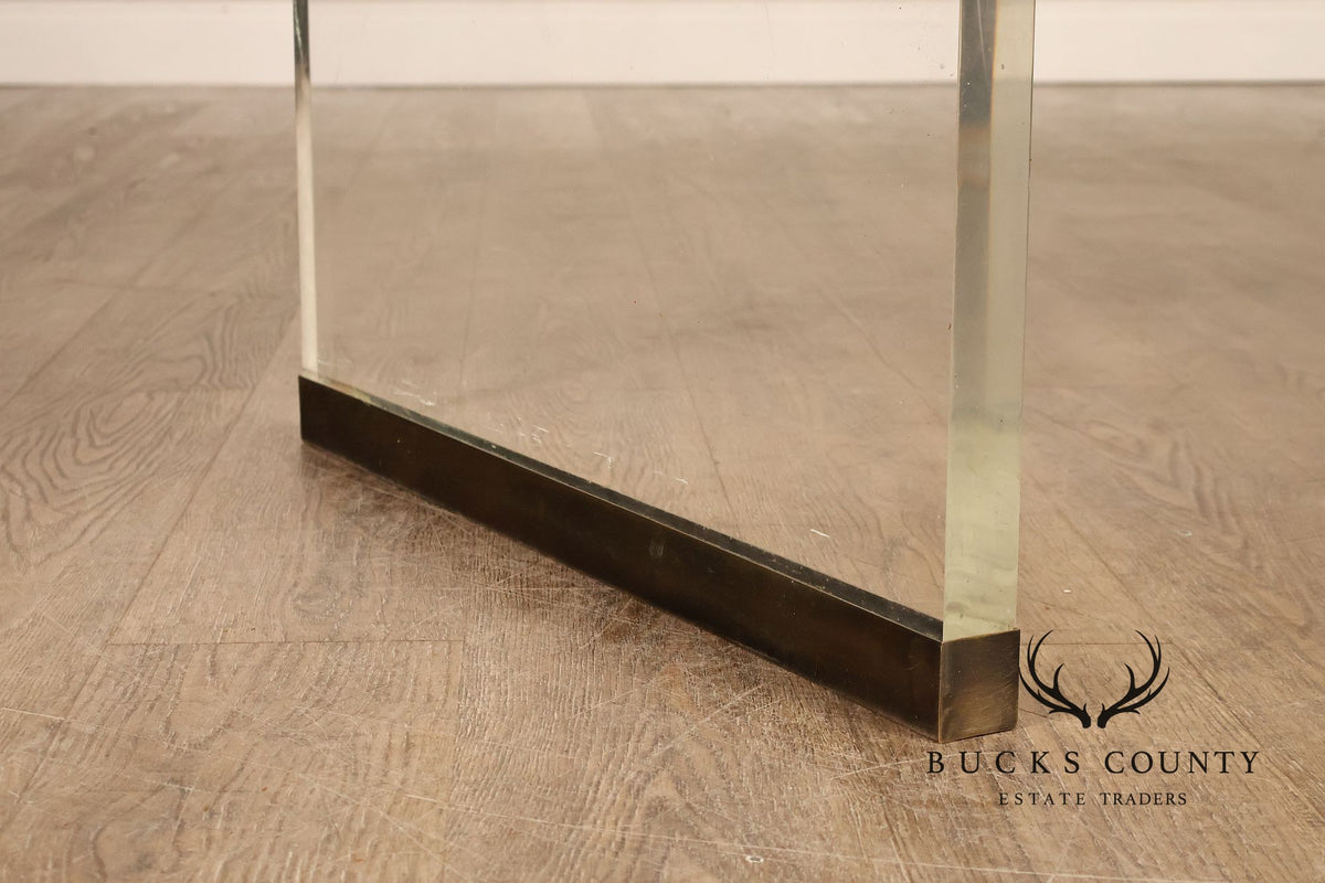 Postmodern Glass Top Lucite Trestle Dining Table
