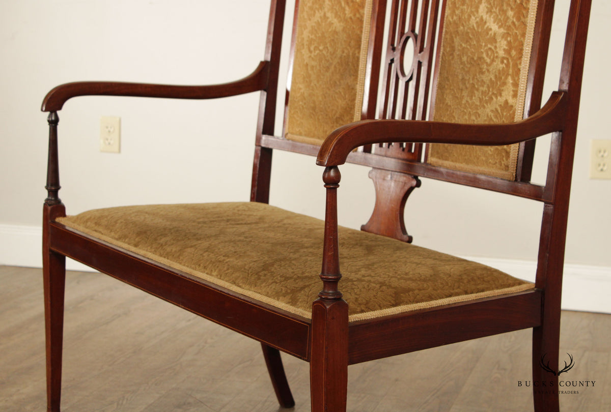 Antique Edwardian Sheraton Revival Inlaid Settee