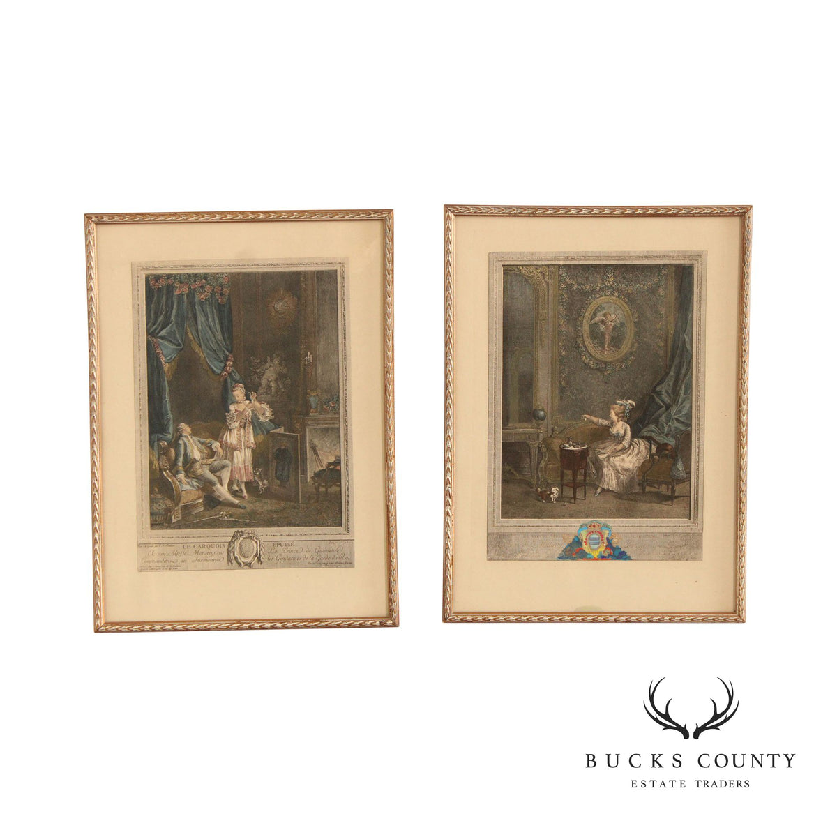Antique French Pair Colored Engravings, After Nicolas de Launay