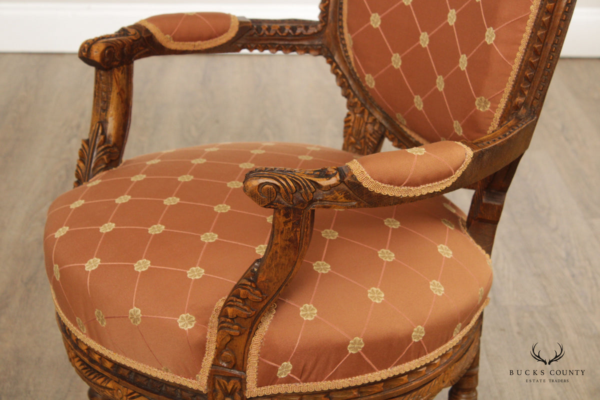 French Louis XVI Victorian Style Carved Armchair