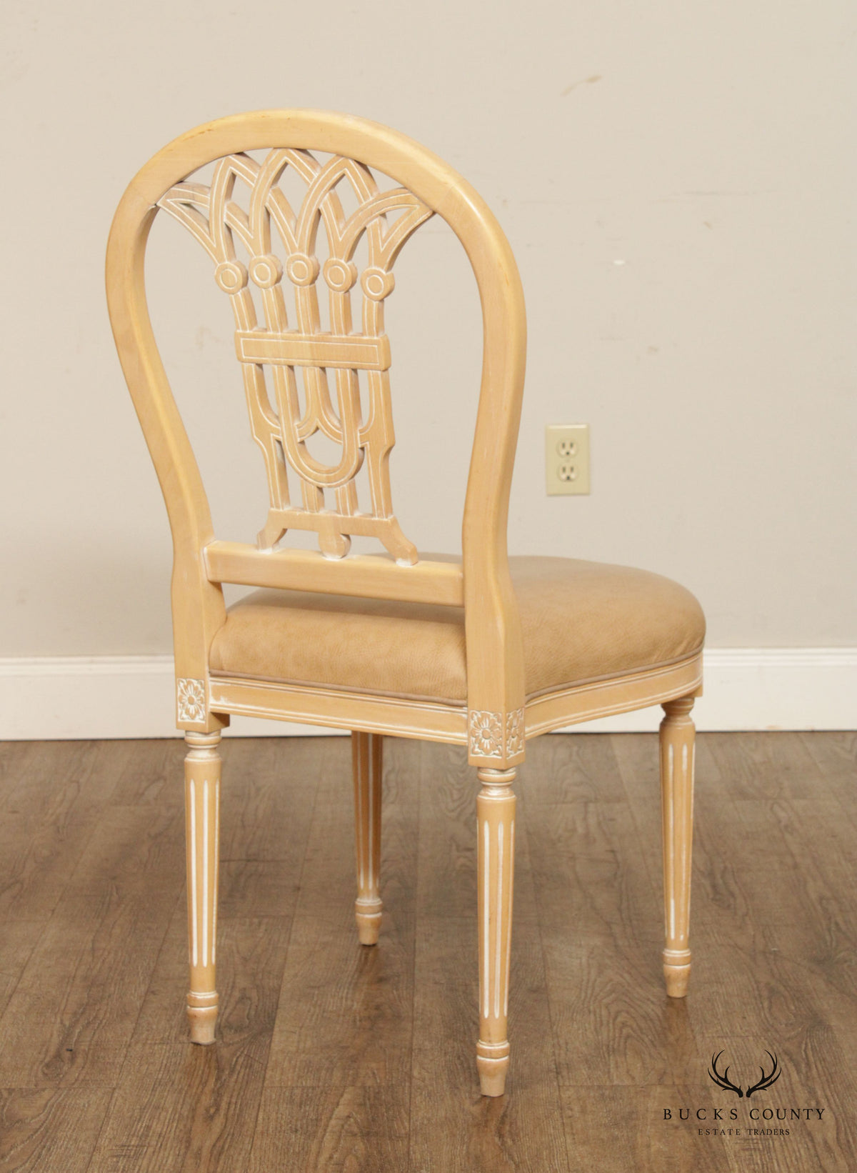 French Louis XVI Style Set 4 White Washed Dining Room Chairs