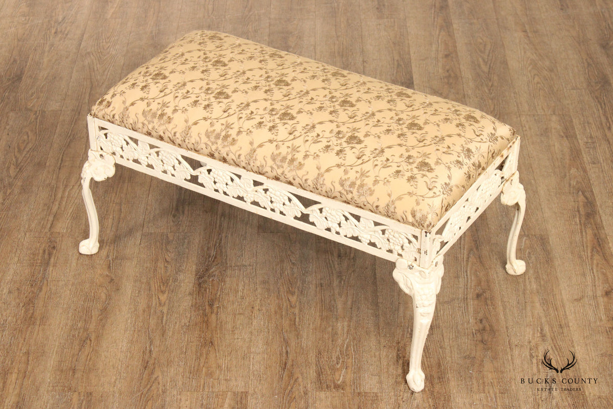 English Style Painted and Upholstered Cast Iron Bench