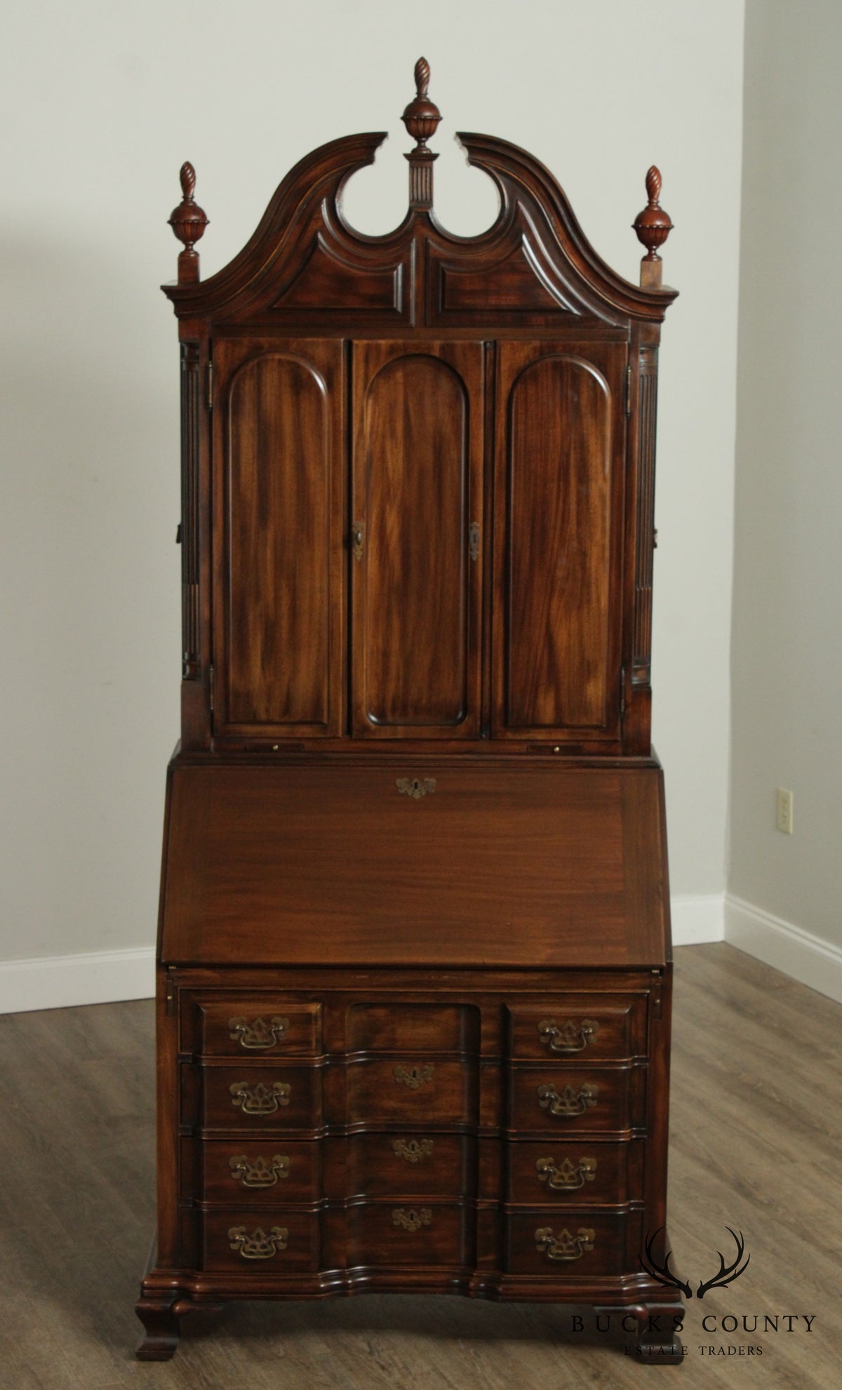 Maddox Chippendale Style Vintage Mahogany Block Front Secretary Desk