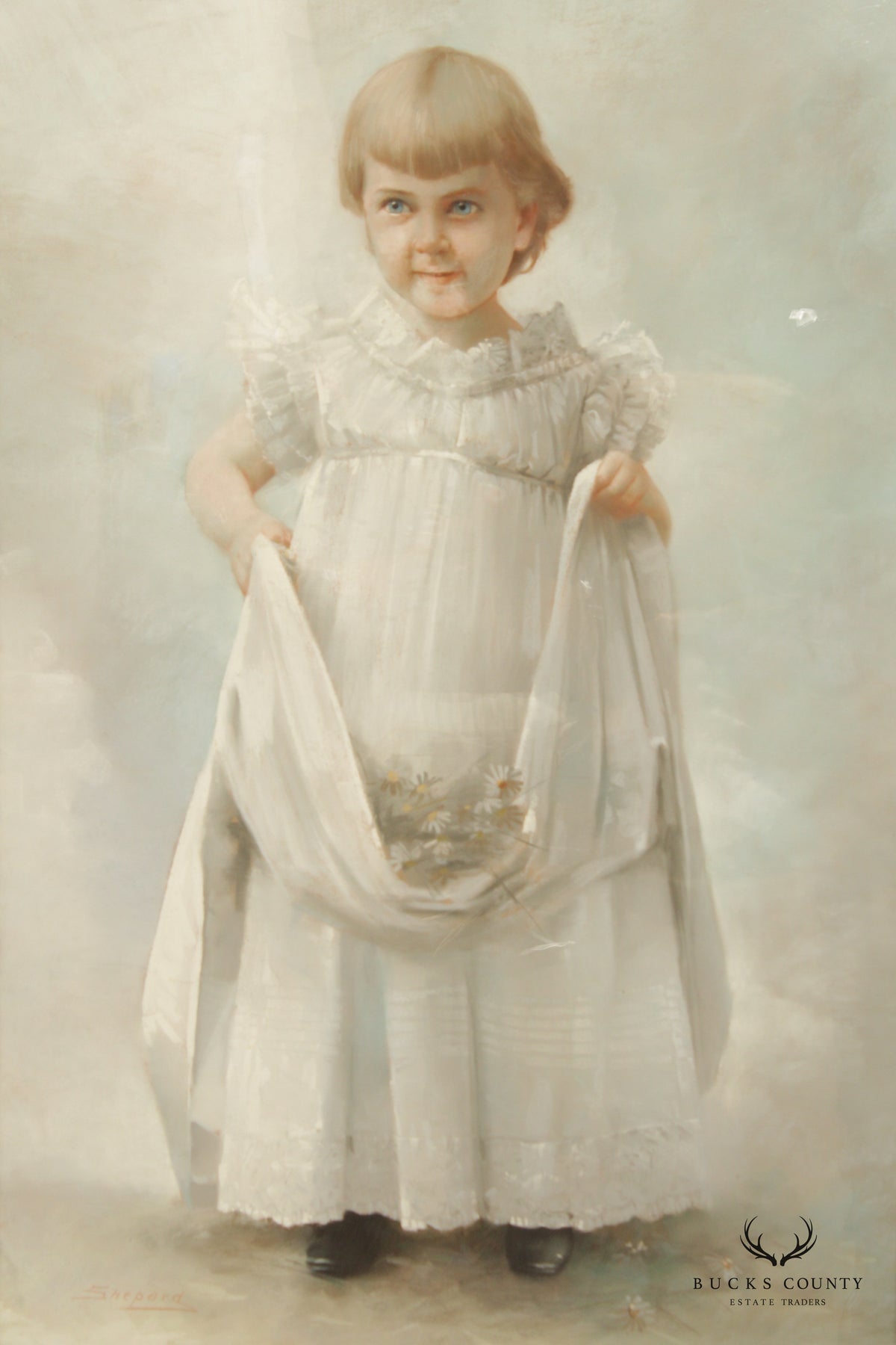 Antique 19th C. American Portrait Young Girl Pastel Drawing, By Daniel Shepard