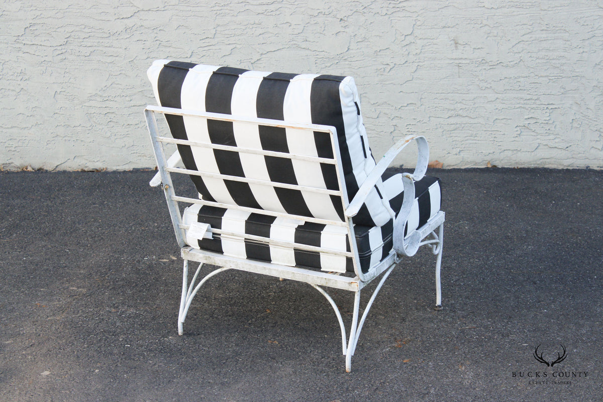 Mid Century Pair Wrought Iron Outdoor Lounge Chairs
