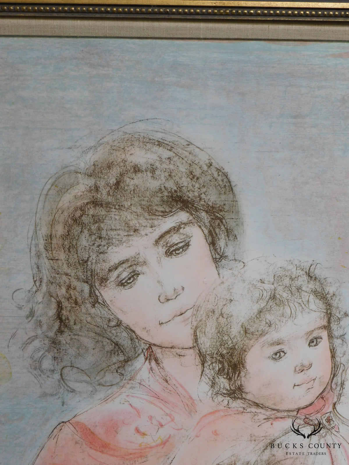 Edna Hibel Signed Framed Limited Edition Color Lithograph "Mother and Two Children" # 155/295