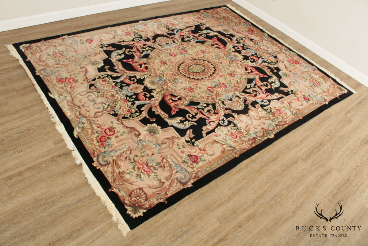 Vintage Indo Aubusson 12'3 inch x 8'11 inch Wool Area Rug