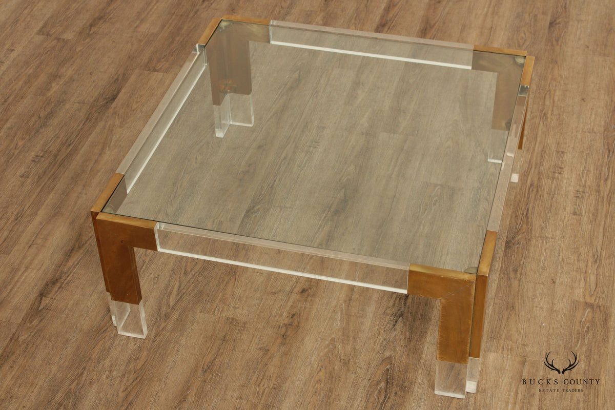 Contemporary Style Square Glass Lucite Square Coffee Table