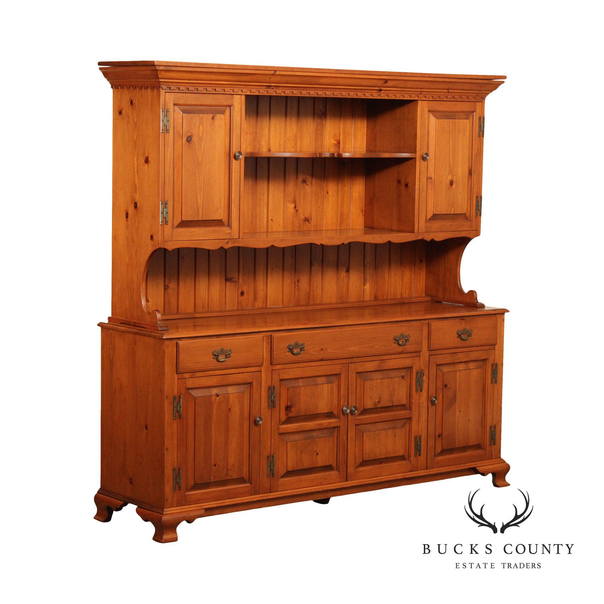 Farmhouse Chippendale Style Vintage Pine Stepback Hutch