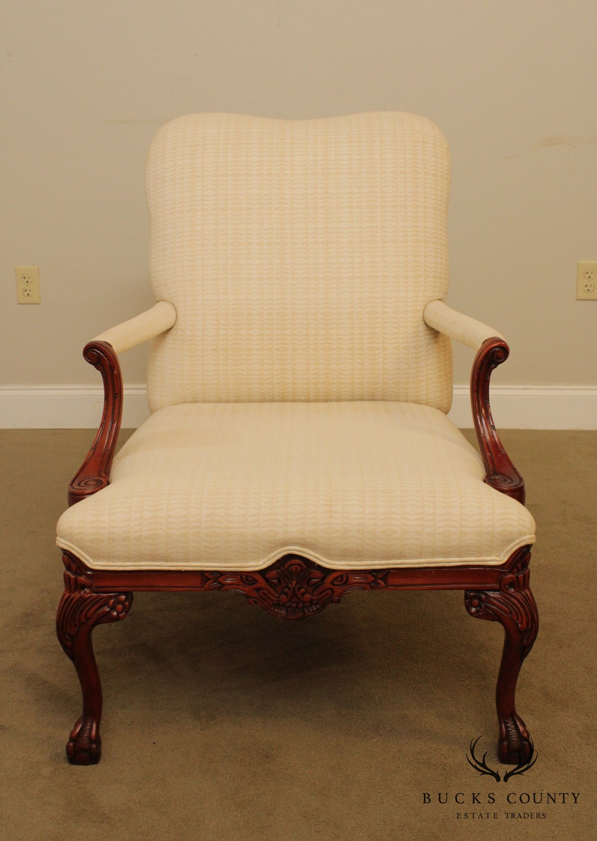 Georgian Style Quantity Pair Carved Ball & Claw Library Armchairs
