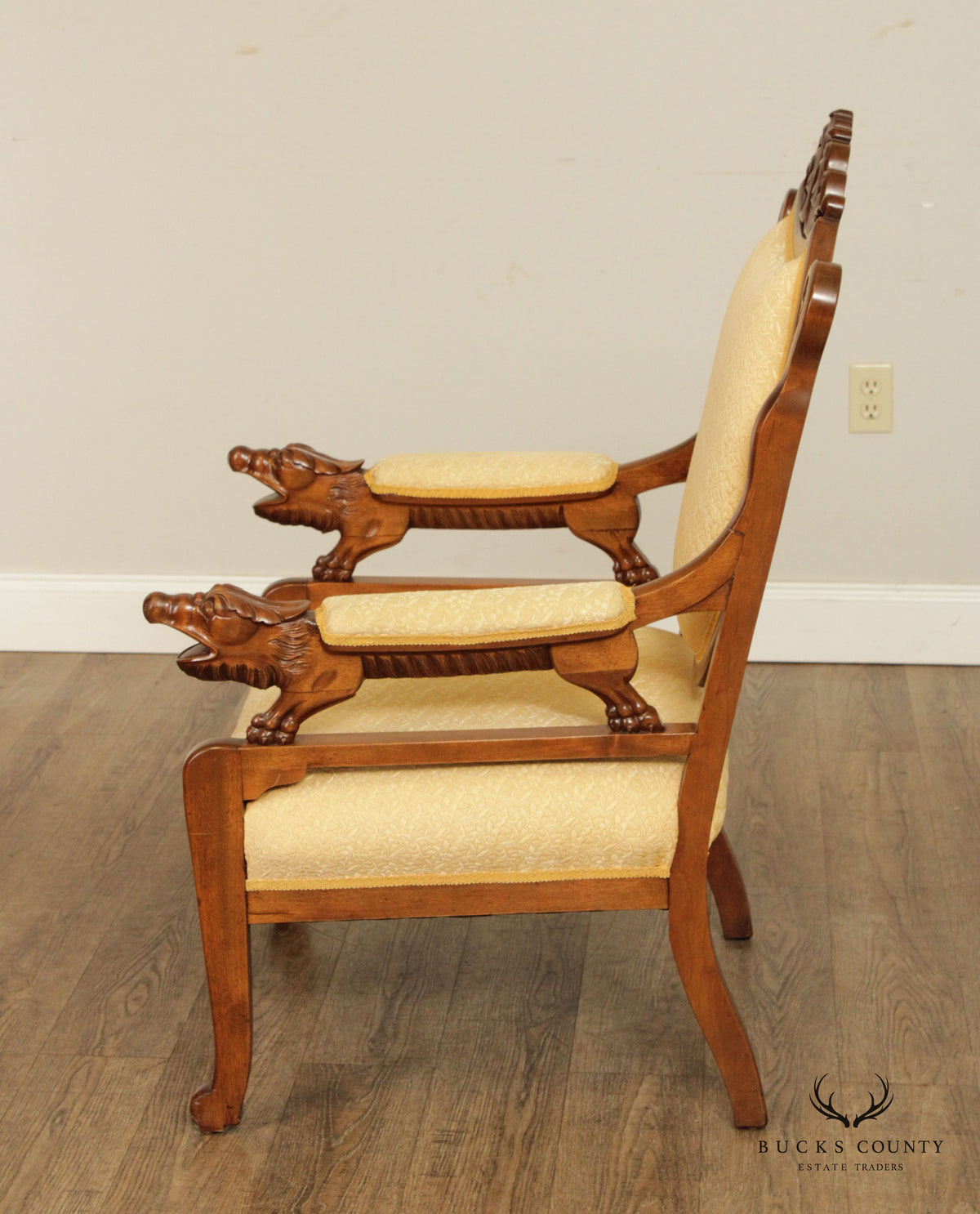 Antique French Empire Style Carved Maple and Beech Fauteuil Armchair