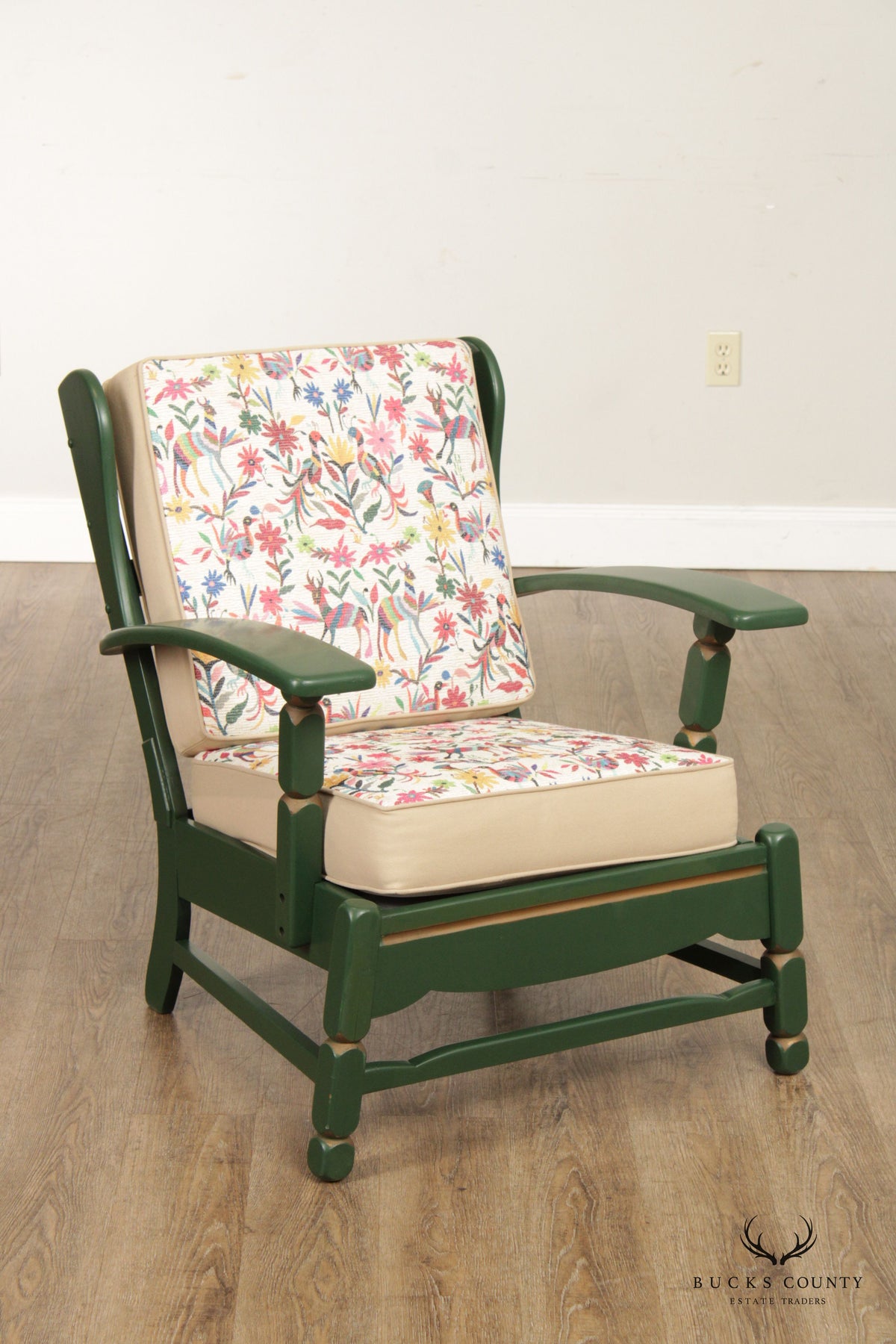 Mid Century Folk Art Green Painted Armchair