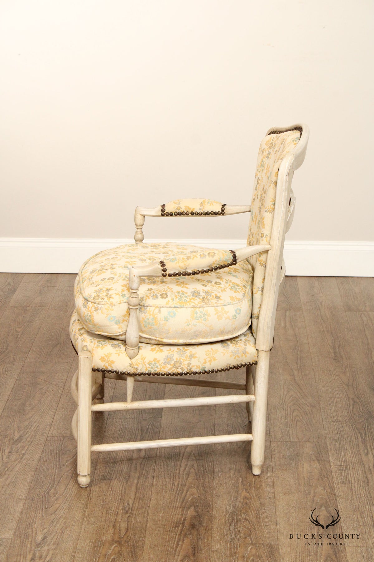 French Provincial Style Pair of Distress Painted Pair Of Armchairs