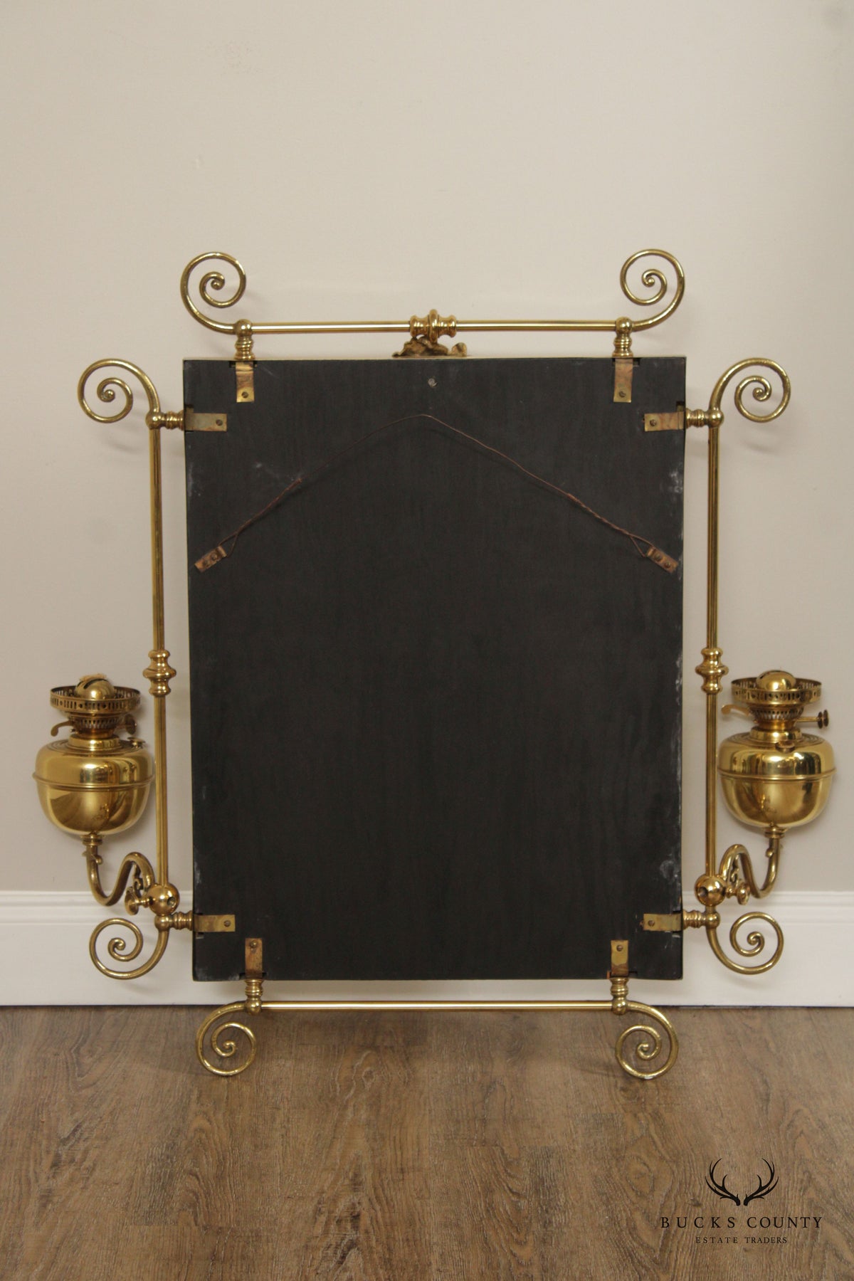 Victorian Brass Oil Lamp Candelabra Wall Mirror
