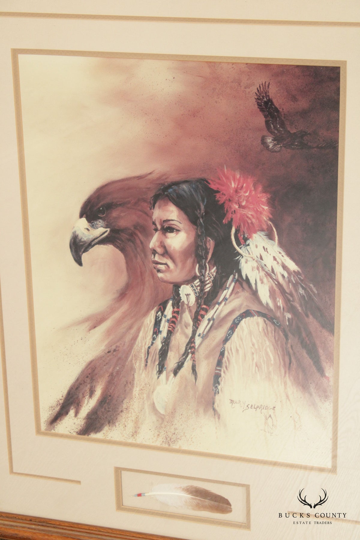 Mary Selfridge Pair Native American Portrait Prints, Custom Framed