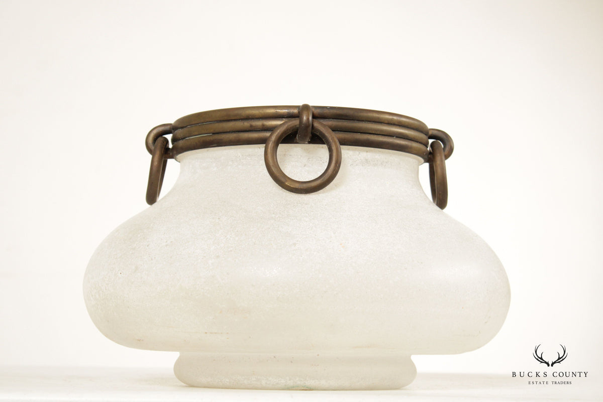 Neoclassical Style Opaque Glass and Brass Vase