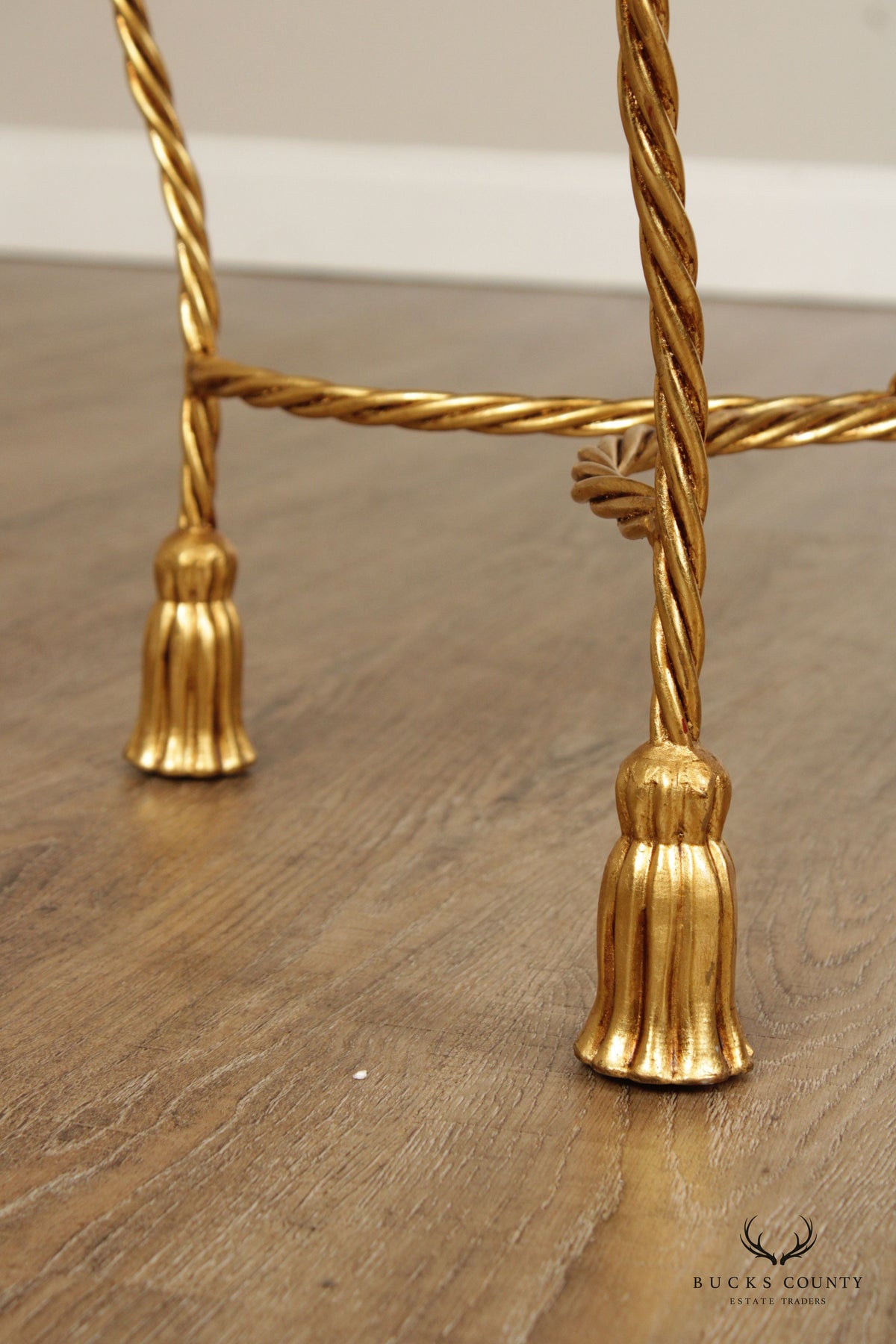 Italian Hollywood Regency Pair of Gilt Metal Rope Twist Benches