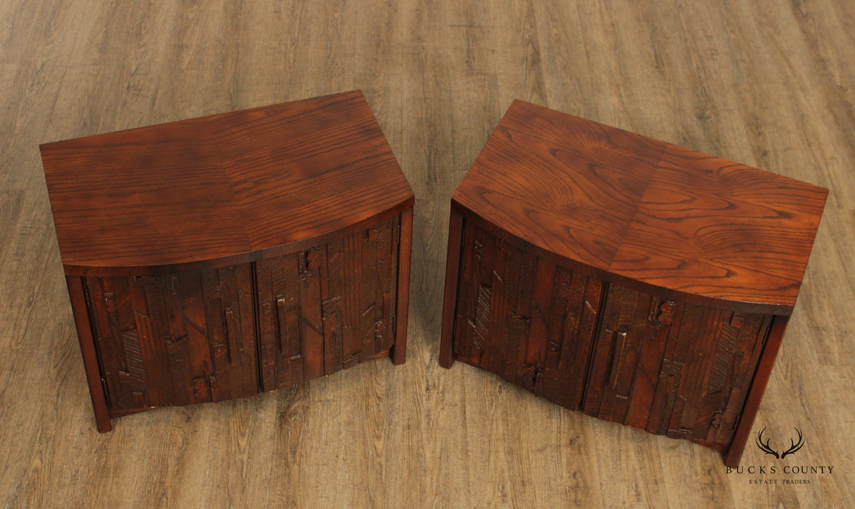Lane Mid Century Brutalist Pair Pueblo Cabinet Nightstands