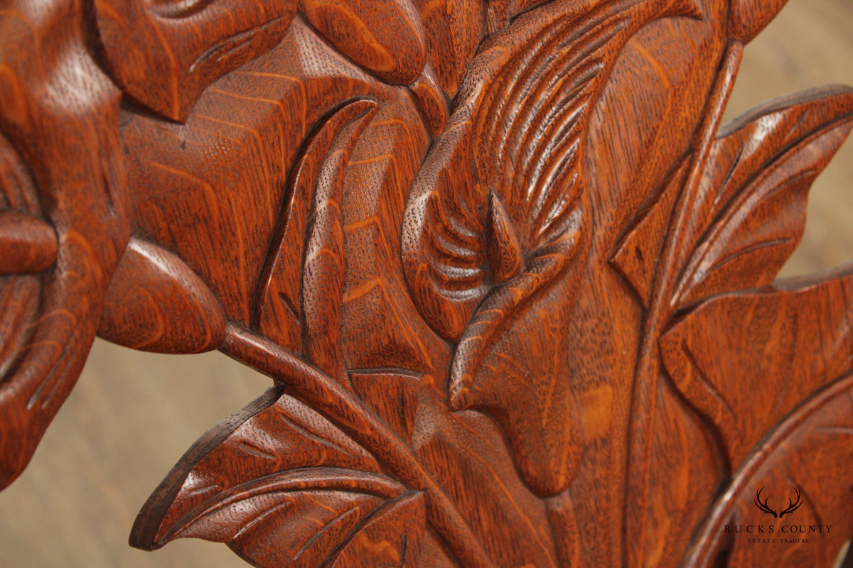 Art Nouveau Antique Peace Lily Carved Oak Rocking Chair