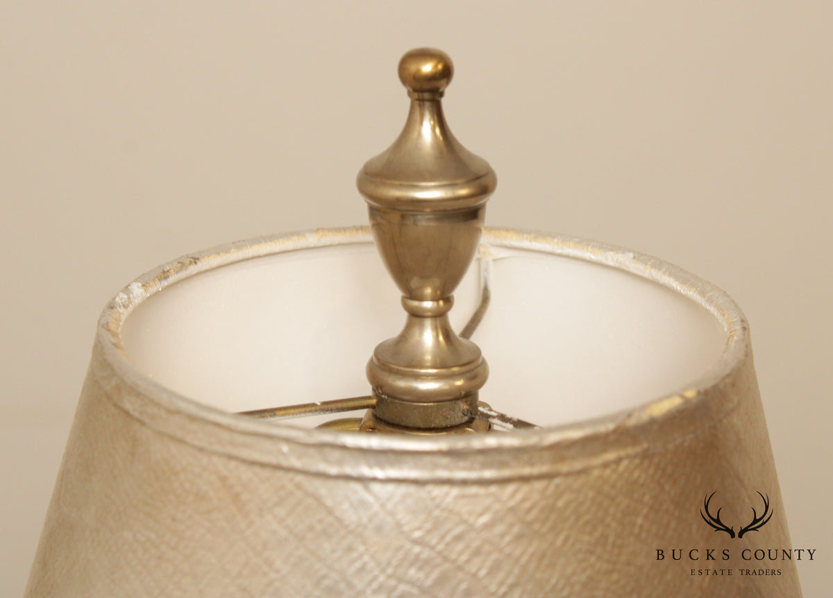Rococo Style Pair Silvered Brass Candlestick Table Lamps