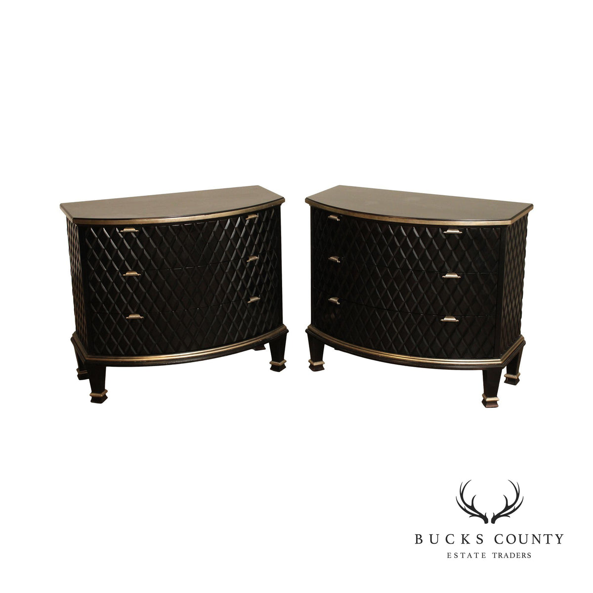 Century Omni Collection Contemporary Pair of Bow Front Ebonized Chests