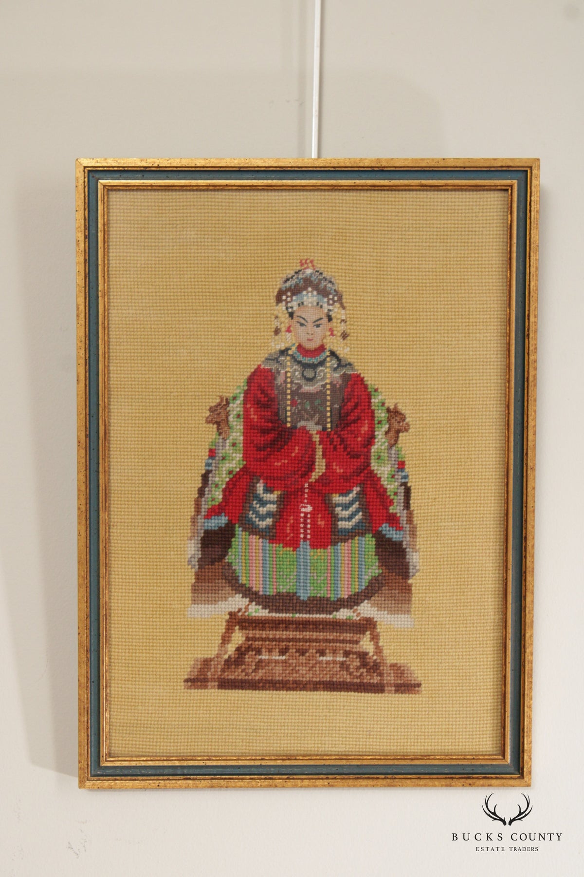 Vintage Framed Needlepoint Chinese Empress