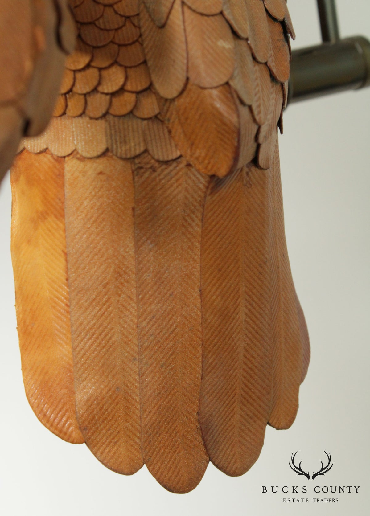 Chela's Vintage Hand Crafted Leather Parrot Sculpture, Brass Perch