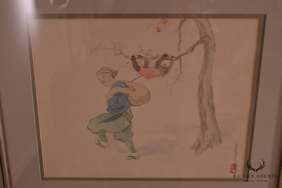 Vintage Chinese Watercolor Drawing, Custom Framed