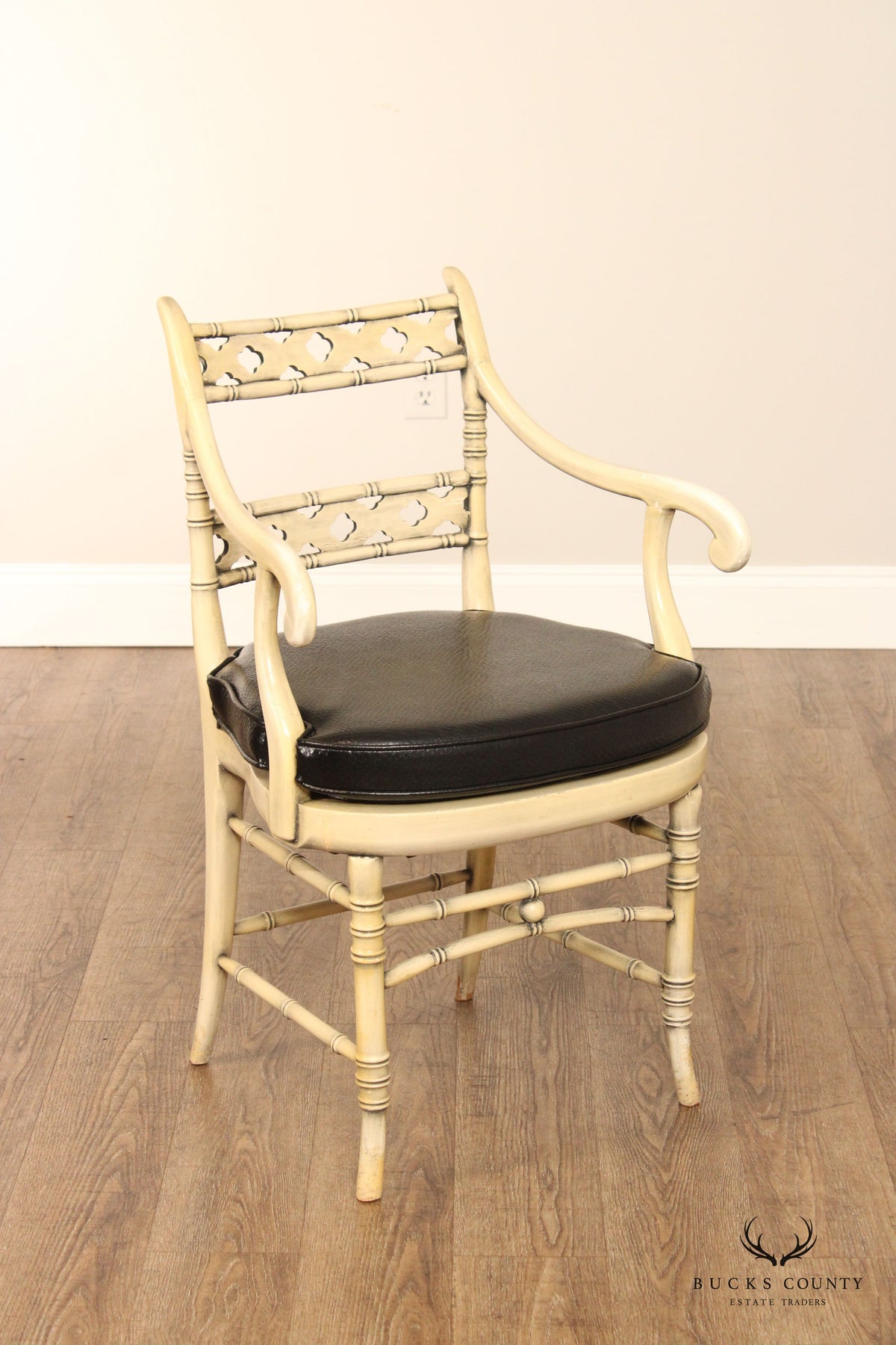 Faux Bamboo Frame Vintage Pair Of Painted Armchairs