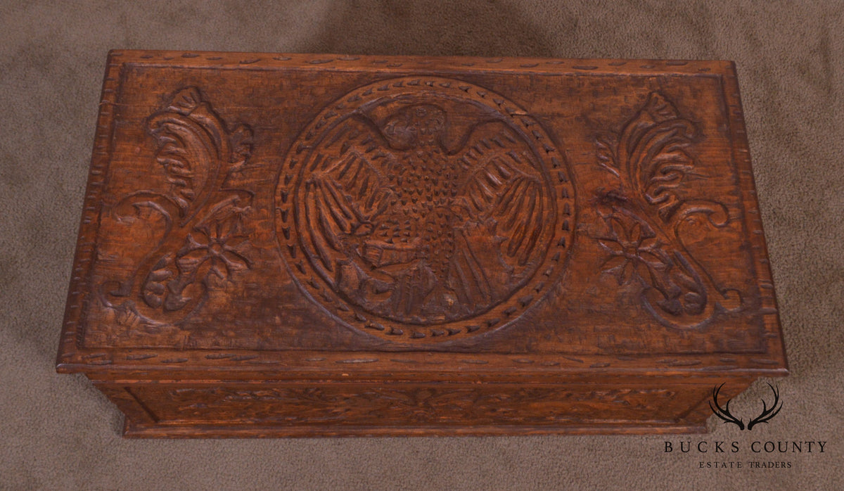 Antique Hand Carved Wood Chest with Eagle