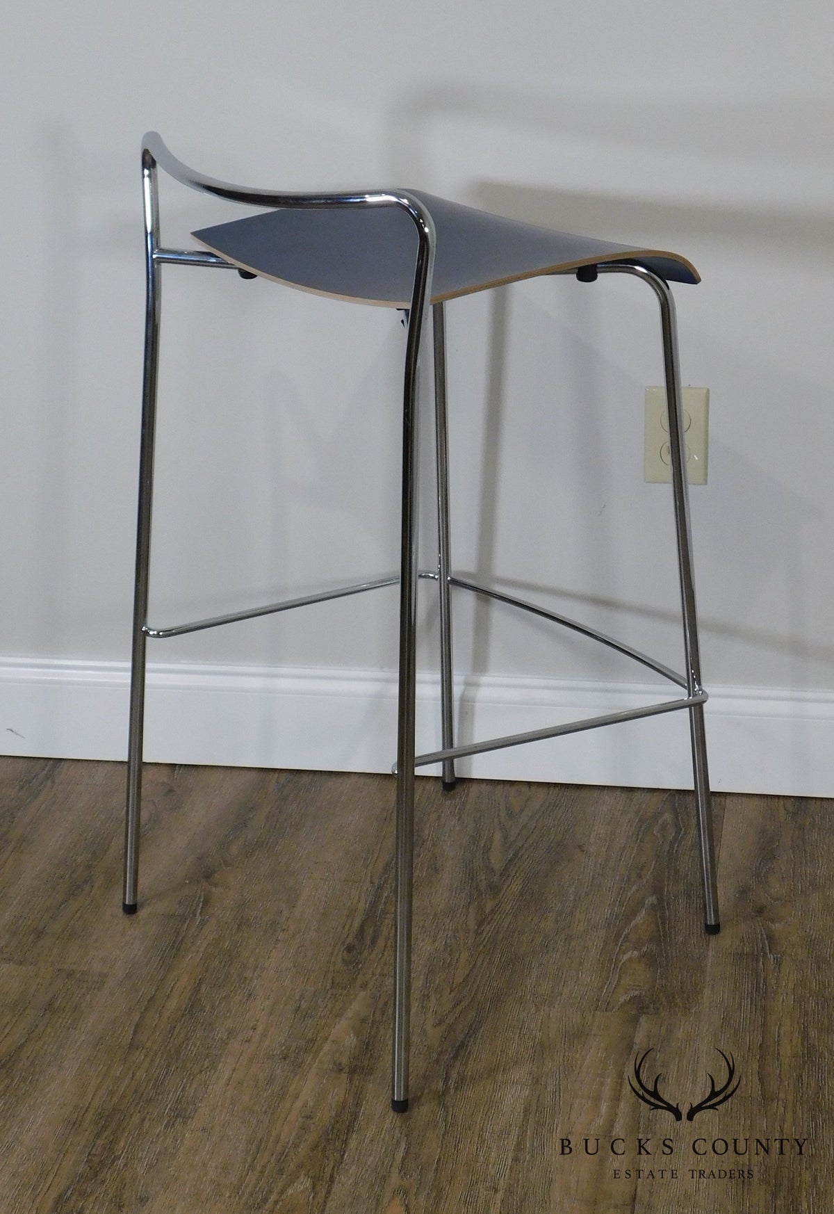Antti Kotilainen Chrome Frame Blue Seat Piiroinen Bar Stool