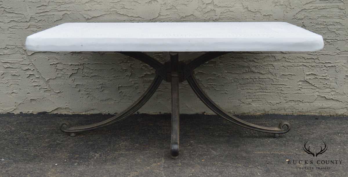 Quality Cast Aluminum & Faux Stone Top Patio Coffee or Cocktail Table