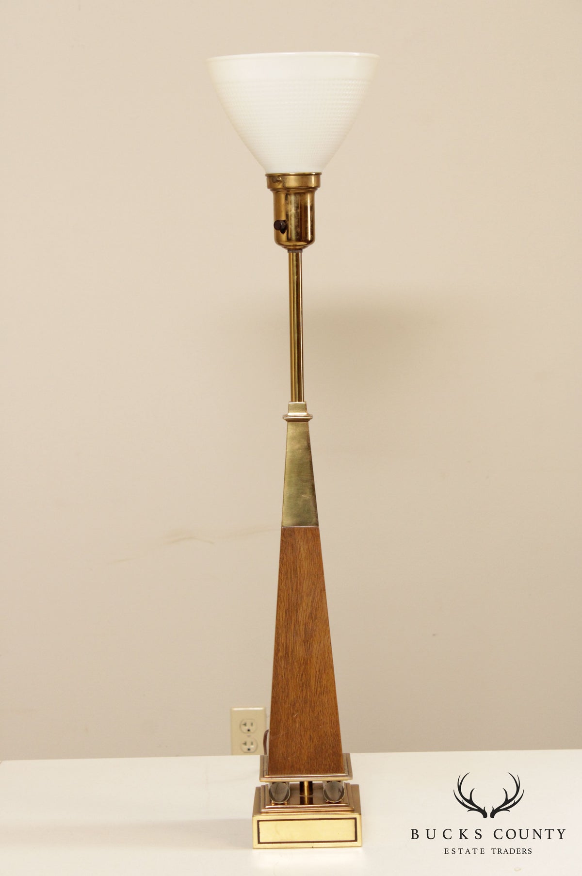 Stiffel Mid Century Brass & Walnut Obelisk Table Lamp