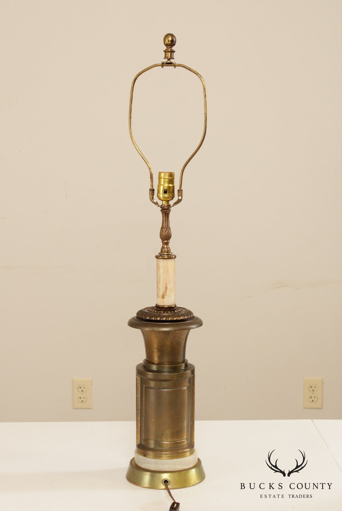 Vintage Unique Lamp with 'Ure Medicines' Brass Canister Base and Onyx