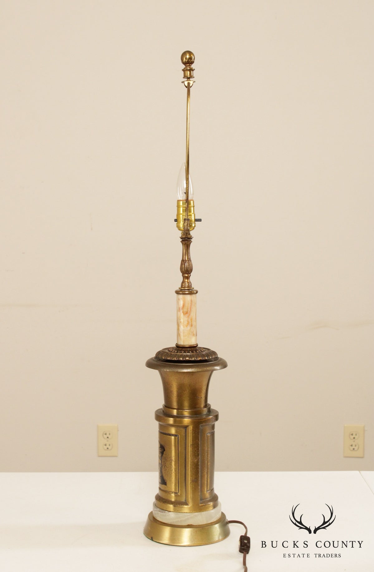 Vintage Unique Lamp with 'Ure Medicines' Brass Canister Base and Onyx