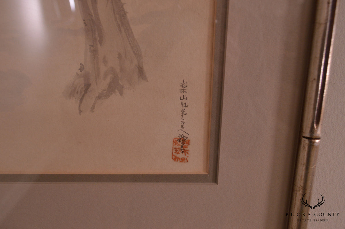 Vintage Chinese Watercolor Drawing, Custom Framed