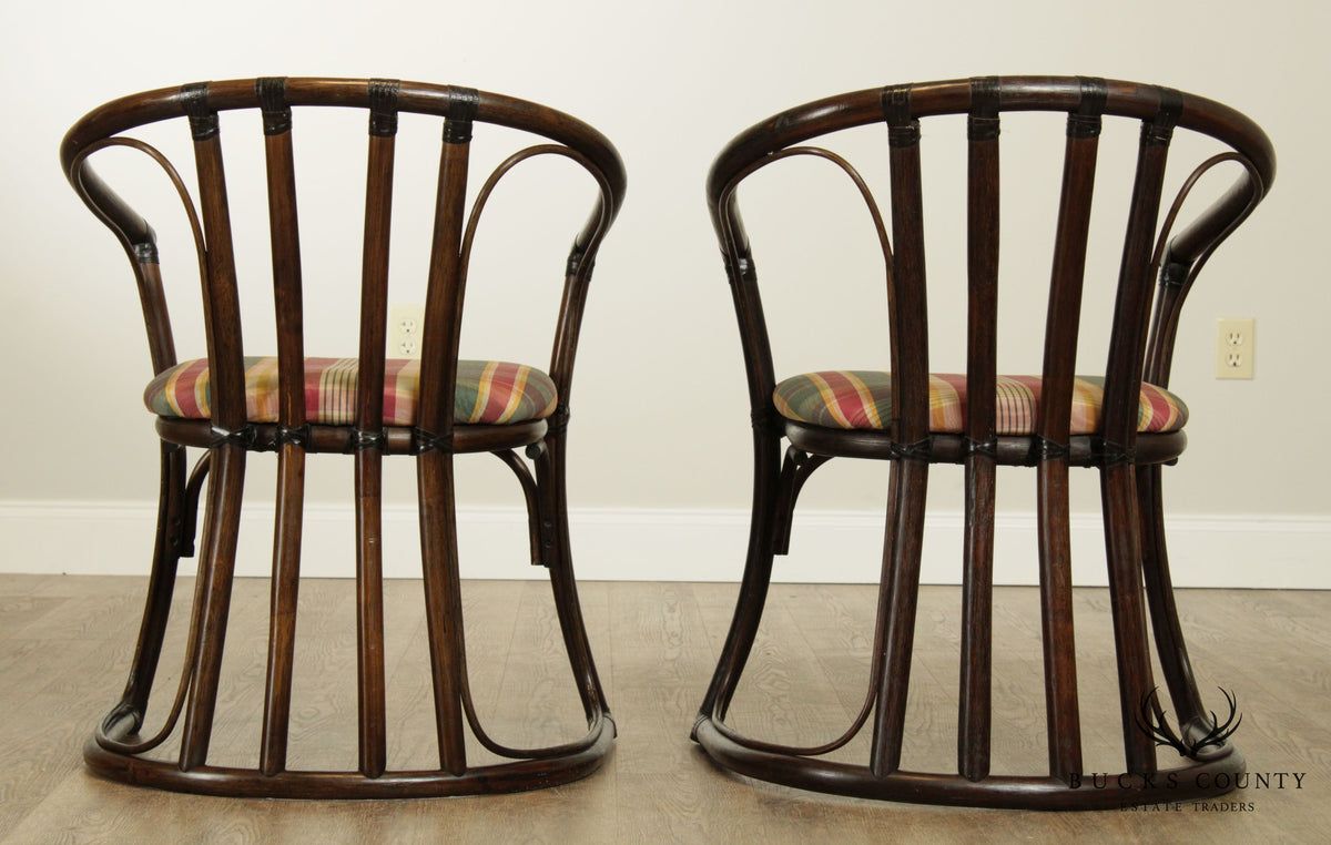 Ficks Reed Vintage Pair Rattan Curved Back Armchairs