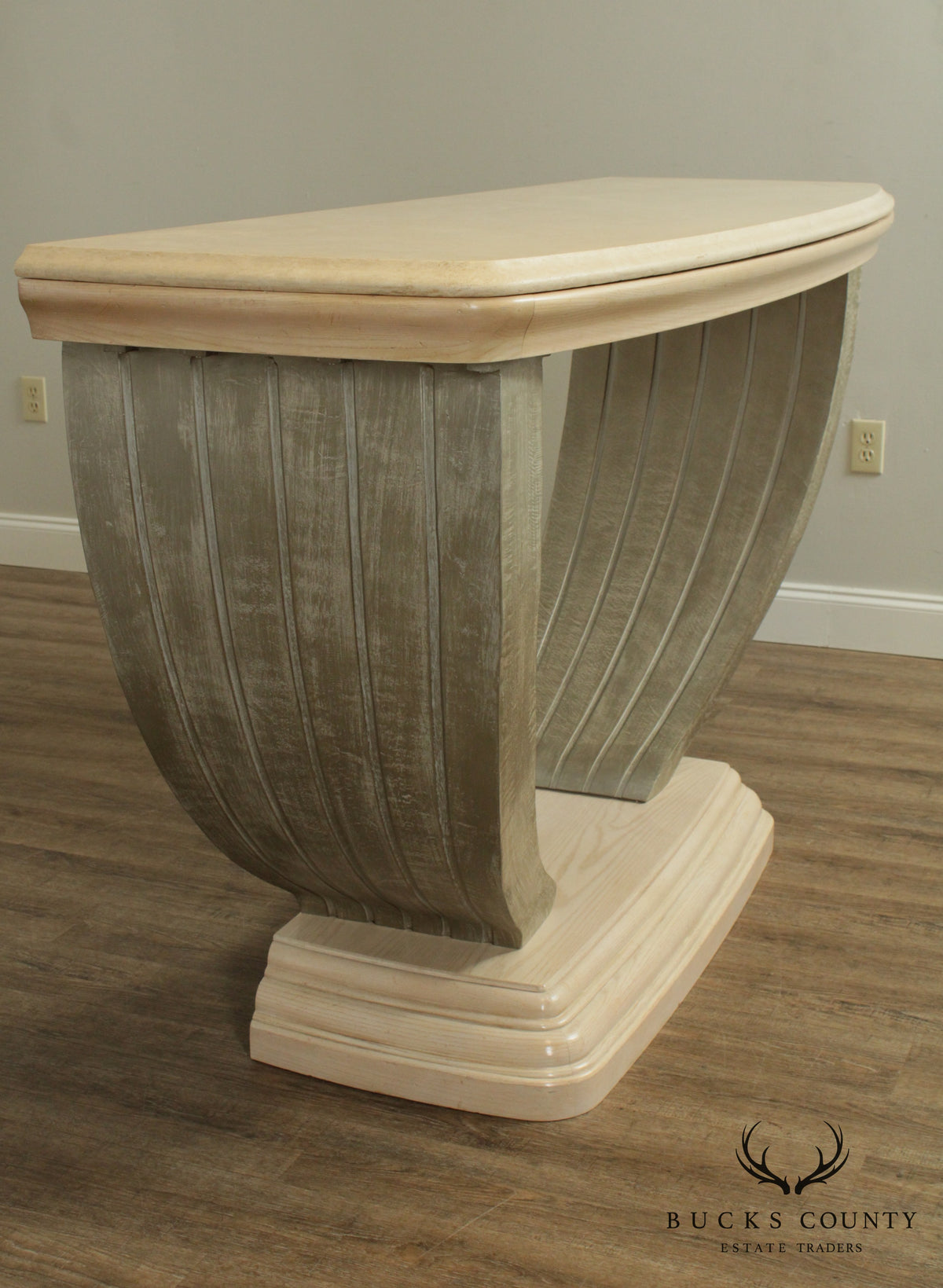 Large Postmodern Travertine Top Console Table