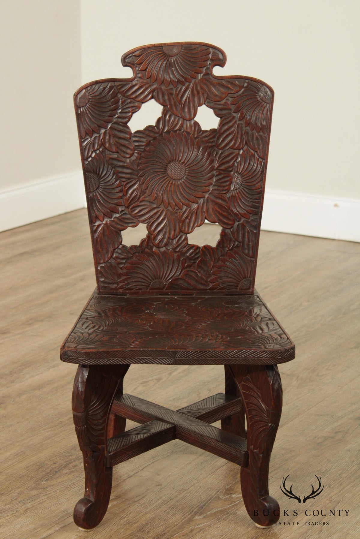 Libert & Co. London Antique Japanese Arts & Crafts Carved Low Chair